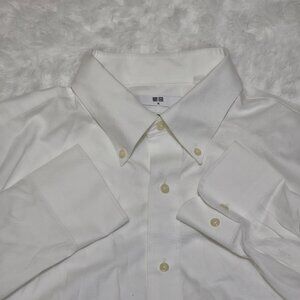 Uniqlo Shirt Mens Medium White Super Non Iron Slim Fit Long Sleeve Button Down